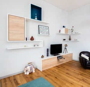 meuble-sur-mesure meuble TV avec niche bleue